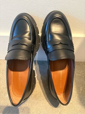 Marc Fisher Black Leather Penny Loafers for Women
